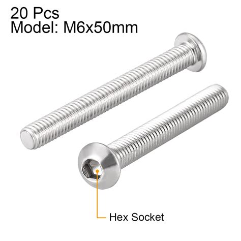 Uxcell M6x50mm Machine Screws Hex Socket Round Head Screw 304 Stainless Steel Fasteners Bolts