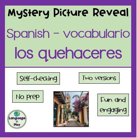 Spanish Vocabulary Chores Los Quehaceres Mystery Picture Reveal