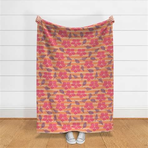 Vinca Rosea Pink In Peach Striped Fabric Spoonflower