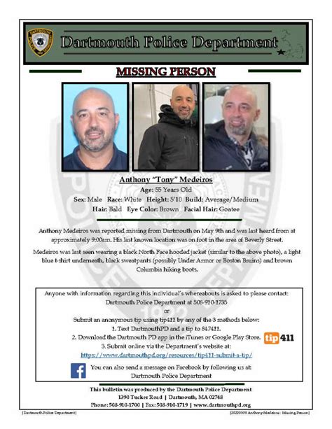 Dartmouth Police Department Seeks Publics Help In Locating Missing