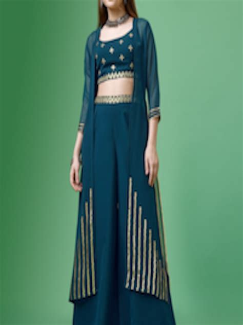 Buy Isha Trade Embellished Crop Ethnic Top With Palazzos And Shrug Co