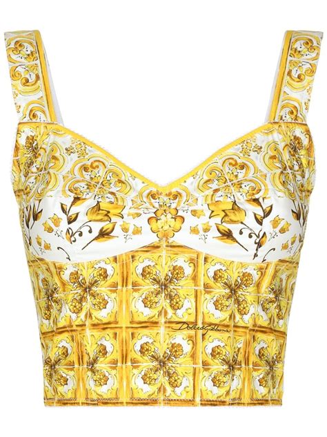 Dolce Gabbana Majolica Print Corset Crop Top Farfetch