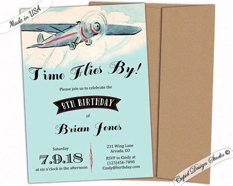 Airplane Birthday Invitation Vintage Airplane Etsy