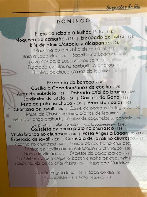 Menu em João da Vila Velha restaurante Mafra