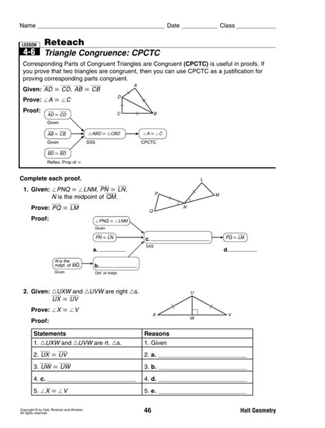 Triangle Congruence Proofs Worksheet E Street Light