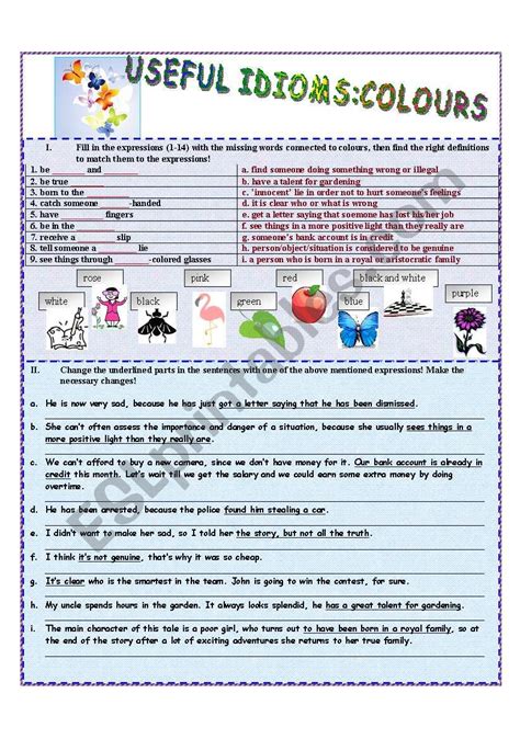 Colour Idioms Esl Worksheet By Mokus19