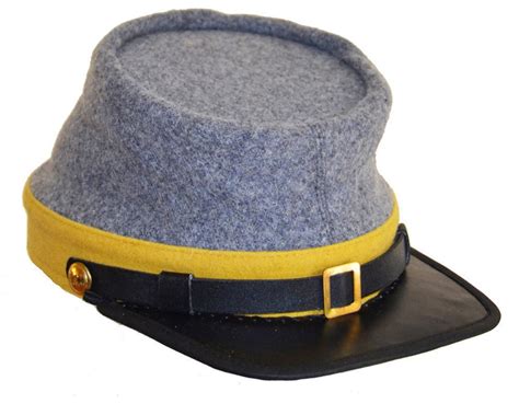 Civil War Cs Cavalry Leather Peak Kepi Grey With Yellow Band Plain