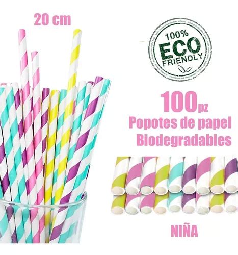 100 Popotes De Papel Biodegradables Económicos Coloridos Meses sin