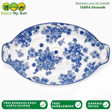 Jual Piring Saji Kuali Oval Motif Astha Blue Ukuran 13 Inch Serving