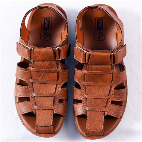 Men S Closed Toe Rich Luxury Pu Leather Brown Sandals Smd Footwear