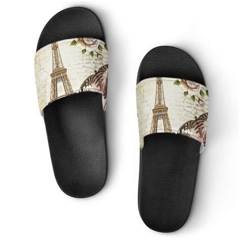 Gzhjmy Stylish Slides For Women Men Vintage Eiffel Tower Soft Flexible