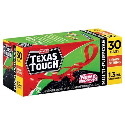 H E B Texas Tough Drawstring 33 Gallon Trash Bags 30 Ct Central