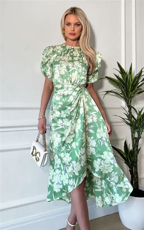 Green Floral Midi Dress Ax Paris Silkfred Us