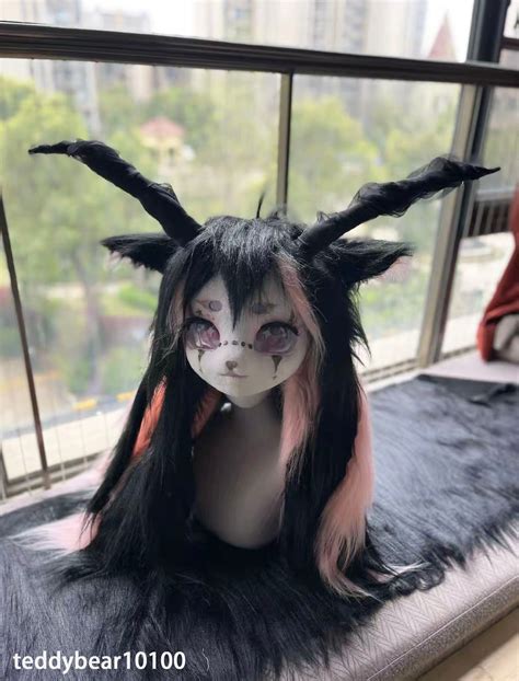 Kigurumi Fursuit Head Black Deer Mask Kemono Fursuit Kigurumi Mask