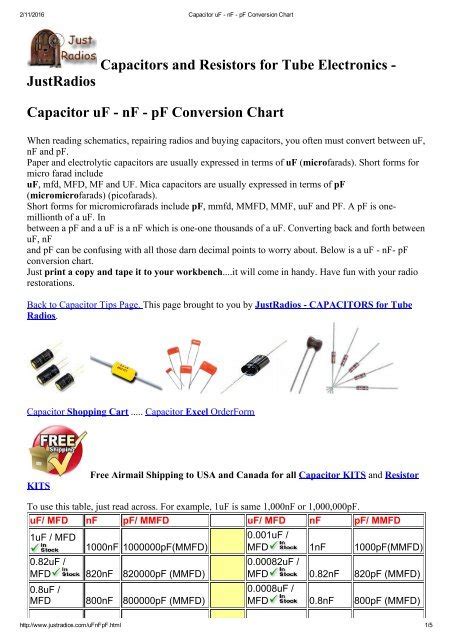 Capacitor Uf Nf Pf Conversion Chart