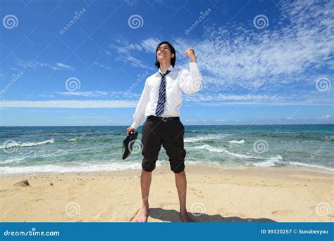 Young Man On The Beach Enjoy Sunlight Stock Image Image Of Enjoying