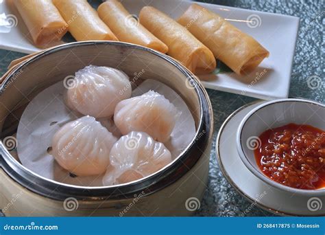 Steam Shrimp Dumpling Spring Roll Dim Sum Stock Image Image Of Dumpling Rice 268417875