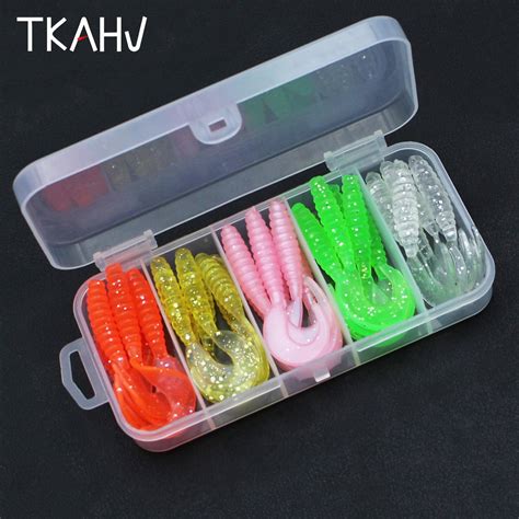 Tkahv 30 pçs kit 55mm macio isca de silicone jig volume wobbler cauda