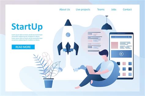 Premium Vector Start Up Landing Page Rocket Take Off Girl Programmer