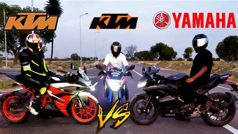 Ktm Rc 200 Vs Ktm Rc 125 Vs Yamaha R15 V3 Pickup Test Of Ktm Rc 200