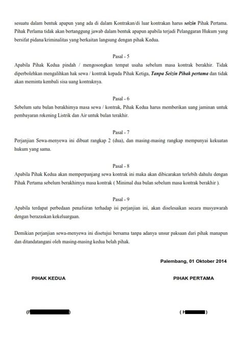 Detail Surat Perjanjian Sewa Menyewa Kios Koleksi Nomer