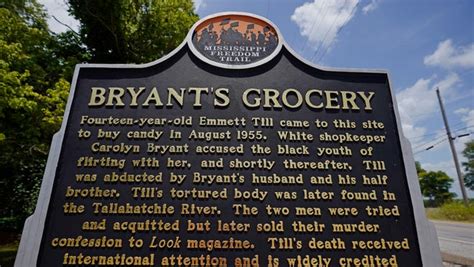 Emmett Till marker near Bryant's Grocery in Money, Mississippi broken