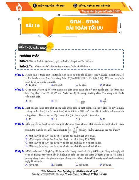 20 GTLN GTNN Bài toán tối ưu Nếu hôm nay chưa học được gì thì