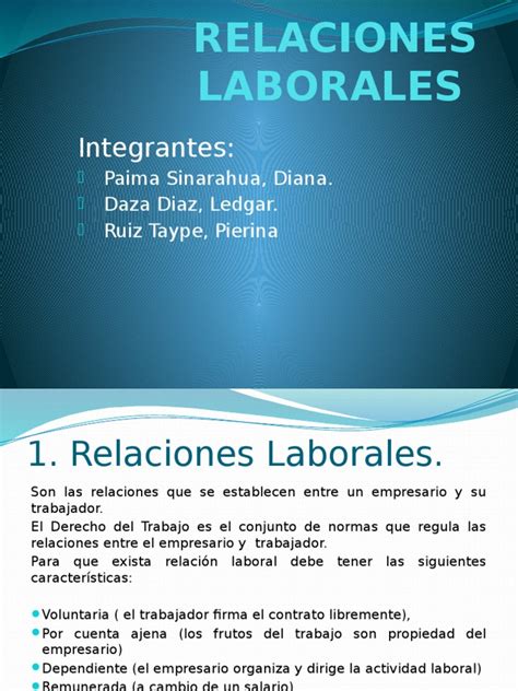 Relaciones Laborales Diapositiva Pdf Derecho Laboral Tiempo De