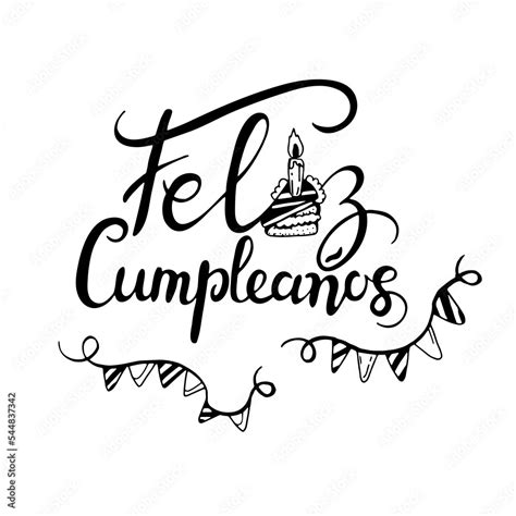 Feliz Cumpleanos Happy Birthday In Spanish Language Handdrawing Lettering Vector Doodle