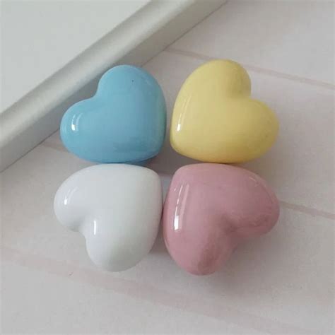 3pink Ceramic Heart Drawer Knobs Porcelian Cupboard Pulls Gift White