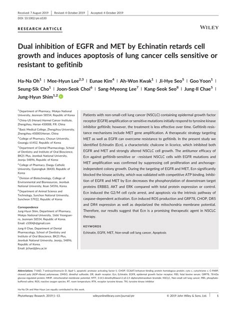 Pdf Dual Inhibition Of Egfr And Met By Echinatin Retards Cell Growth