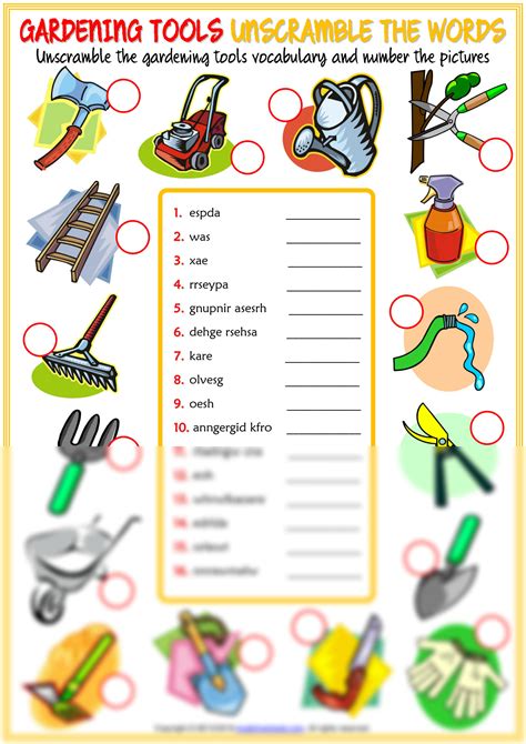 Solution Gardening Tools Vocabulary Esl Unscramble The Words Worksheet