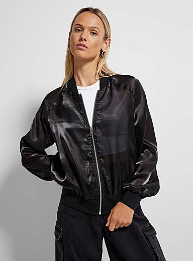 Lustrous Organza Sheer Bomber Jacket Icône Womens Bomber Jackets Simons