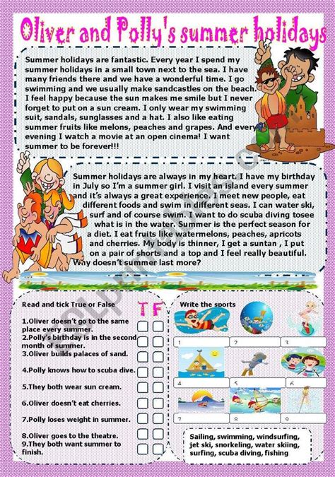 Summer Holidays Esl Worksheet