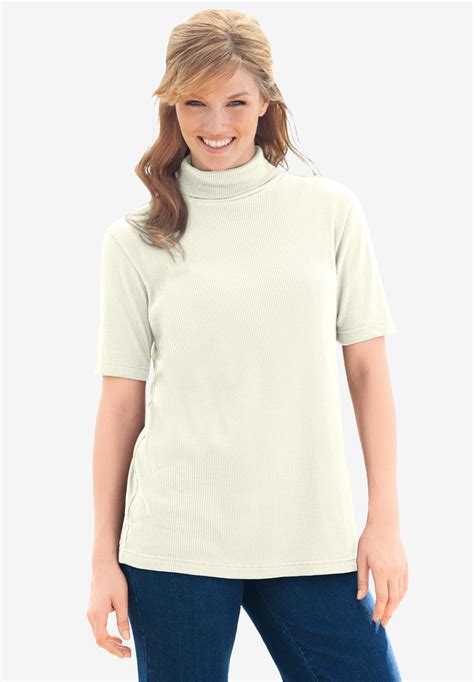 Ribbed Short Sleeve Turtleneck Plus Size T Shirts Woman Within