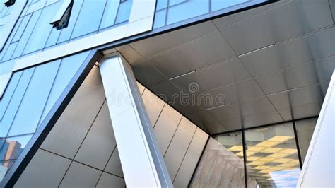 Combination Of Metal And Glass Wall Material Steel Facade On Columns Abstract Modern