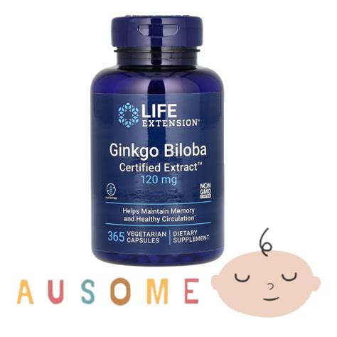 Ausome Life Extension Ginkgo Biloba Certified Extract 120 Mg 365 Vegetarian Capsules