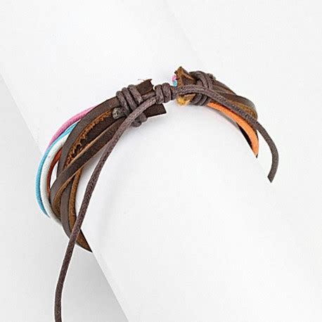 Bracelet Homme Cuir Marron Cordes Multicolores