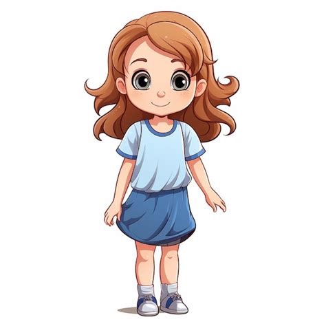 Linda Chica Con Una Camisa Azul Y Un Personaje De Dibujos Animados De