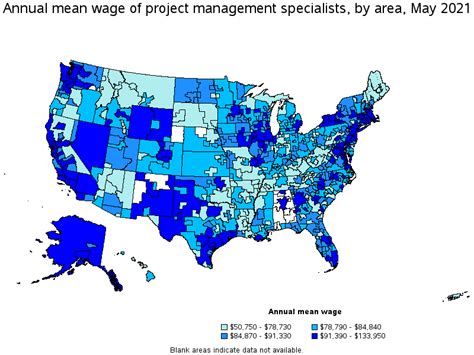 Map Of Annual Mean Wages Of Project Management Specialists By Area May