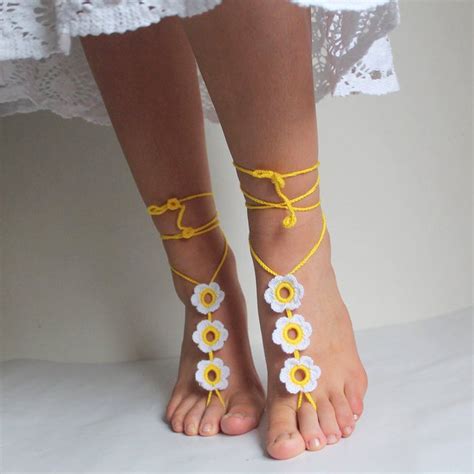 Handmade Knit Floral Barefoot Sandals, Crochet Sandals – Babazen