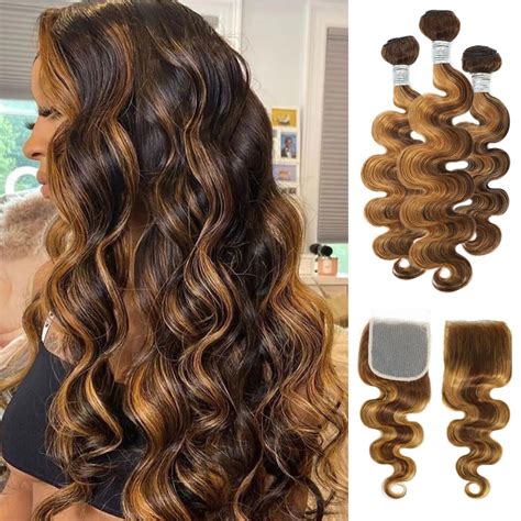 Alher Honey Blonde Highlight Bundles With Closure Body Wave