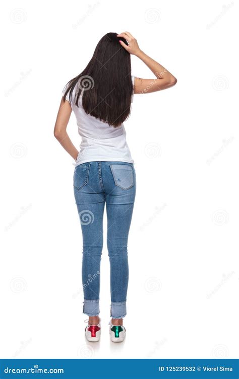 Back View Of Brunette Woman Scratching Her Head Stock Photo Image Of Attractive Head 125239532
