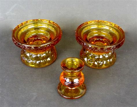 3 Vintage Amber Glass Candle Holders Property Room