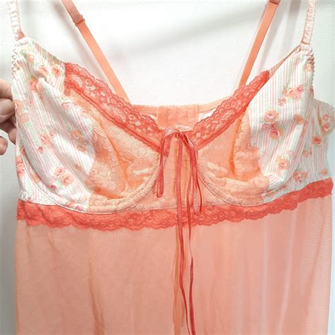 Cacique Intimates Lingerie Peach Floral Lace Babydoll Gem