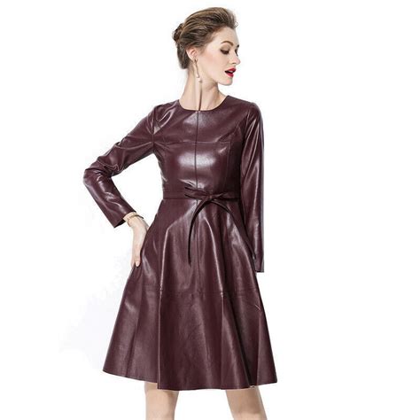 Womens Burgundy Leather Dress High Quality Lambskin Leather Dress