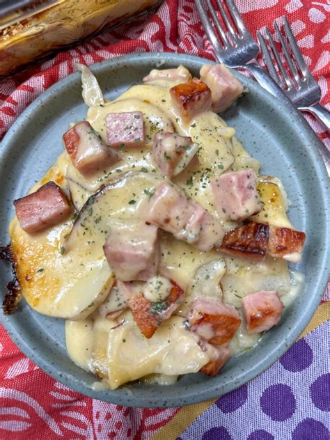 The Best Cheesy Au Gratin Potatoes And Ham Recipe Back To My Southern Roots