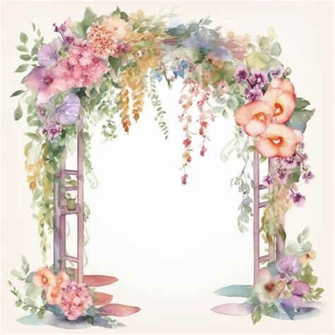 Una Pintura De Acuarela De Un Arco Floral Con Flores Y Hojas Rosas