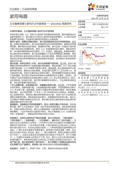 家用电器：2021w52周度研究：从生意参谋看小家电行业年度表现