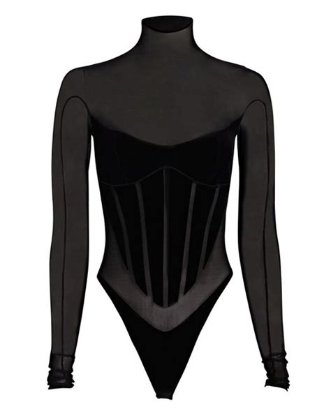 Wolford X Mugler Flocked Tulle Bodysuit In Black Lyst Canada